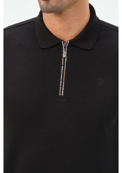 Siyah Fermuarlı Uzun Kollu Regular Fit Erkek Polo Yaka T-Shirt fırsatları