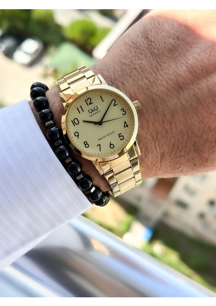 Q Q Marka Altın Sarısı, Çelik Kordon, Su Geçirmez, Rakamlı Erkek Kol Saati + Bileklik modelleri