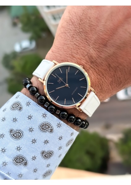 Retro Beyaz Renk , Su Geçirmez, Deri Kordon Erkek Kol Saati+Bileklik fiyatları