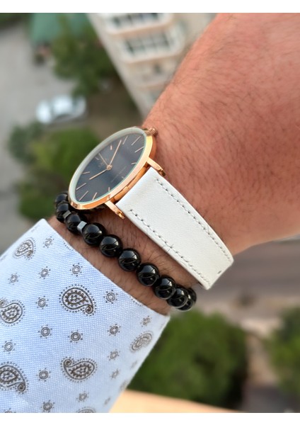 Retro Beyaz Renk , Su Geçirmez, Deri Kordon Erkek Kol Saati+Bileklik indirimleri
