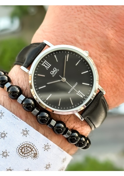 Marka Retro Siyah Renk 24 Ay Garantili Su Geçirmez Deri Kordon Erkek Kol Saati Bileklik