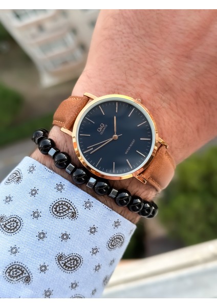 Marka Retro Taba Renk 24 Ay Garantili,su Geçirmez, Deri Kordon Erkek Kolsaati+Bileklik modelleri