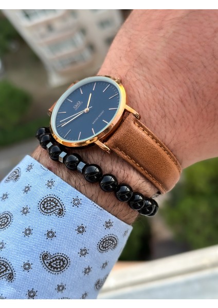 Marka Retro Taba Renk 24 Ay Garantili,su Geçirmez, Deri Kordon Erkek Kolsaati+Bileklik fırsatları