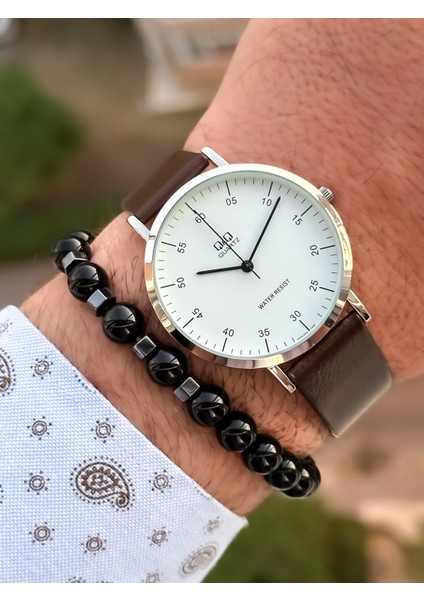 Marka Retro Kahverengi, 24 Ay Garantili, Su Geçirmez, Deri Kordon Erkek Kol Saati+Bileklik