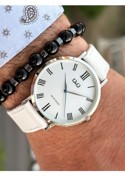 Marka Retro Beyaz Renk 24 Ay Garantili,su Geçirmez, Deri Kordon Erkek Kol Saati+Bileklik modelleri