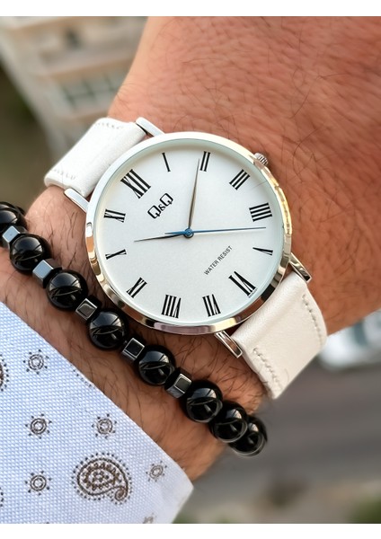 Marka Retro Beyaz Renk 24 Ay Garantili,su Geçirmez, Deri Kordon Erkek Kol Saati+Bileklik fırsatları