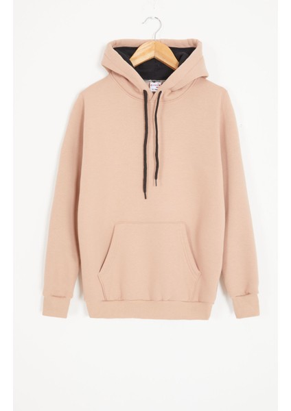 Bej Polarlı Kanguru Cepli Çocuk Kapüşonlu Sweatshirt 17081