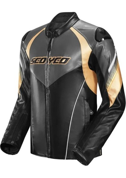Motosiklet Montu 4 Mevsim Deri ve Maxdura Kumaş Racing Mont Pu Leather Black-Gold