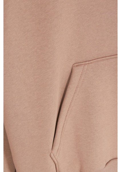 Kahverengi Polarlı Kanguru Cepli Çocuk Kapüşonlu Sweatshirt 17080