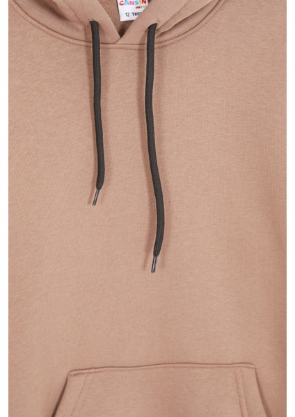 Kahverengi Polarlı Kanguru Cepli Çocuk Kapüşonlu Sweatshirt 17080