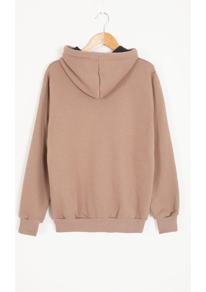 Kahverengi Polarlı Kanguru Cepli Çocuk Kapüşonlu Sweatshirt 17080