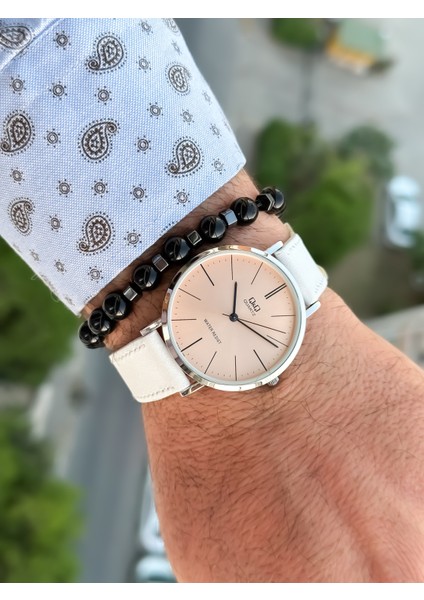 Retro Beyaz Renk 24 Ay Garantili,su Geçirmez, Deri Kordon Erkek Kolsaati+Bileklik fiyatları