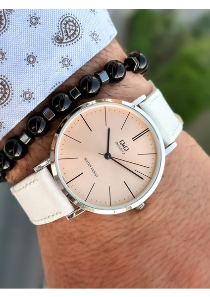 Retro Beyaz Renk 24 Ay Garantili,su Geçirmez, Deri Kordon Erkek Kolsaati+Bileklik modelleri