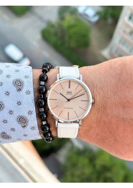 Retro Beyaz Renk 24 Ay Garantili,su Geçirmez, Deri Kordon Erkek Kolsaati+Bileklik fırsatları