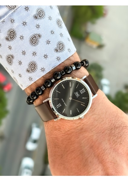 Retro Kahverengi 24 Ay Garantili,su Geçirmez, Deri Kordon Erkek Kolsaati+Bileklik fırsatları