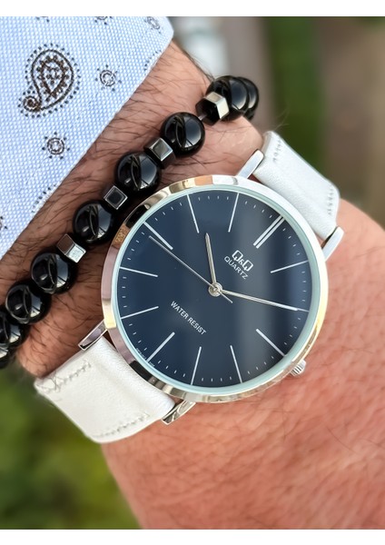 Marka Retro Beyaz Renk, 24 Ay Garantili, Su Geçirmez, Deri Kordon Erkek Kol Saati+Bileklik