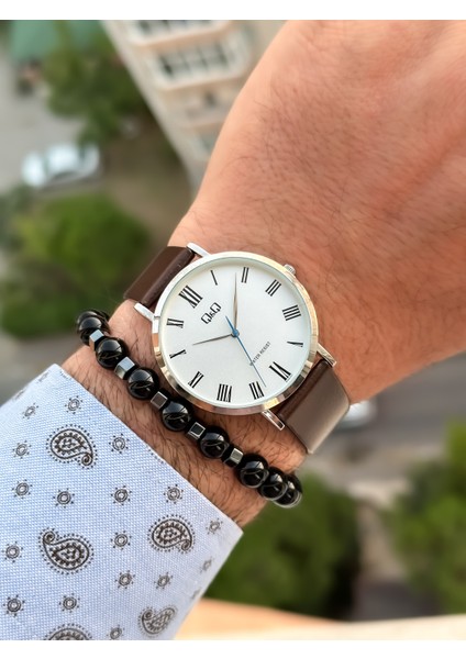 Retro Kahverengi 24 Ay Garantili,su Geçirmez, Deri Kordon Erkek Kol Saati+Bileklik modelleri