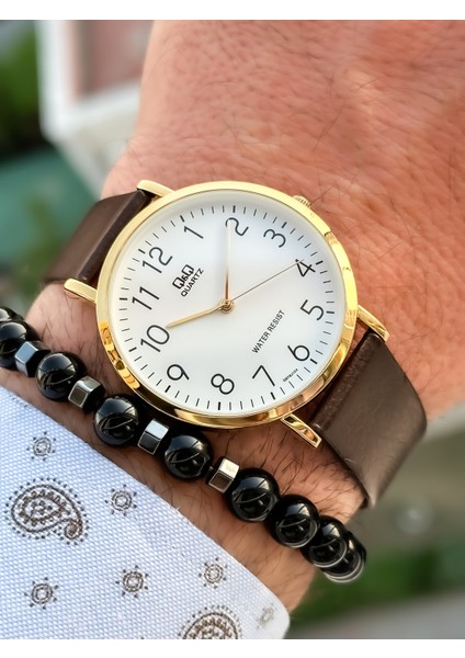 Marka Retro Kahverengi 24 Ay Garantili,su Geçirmez, Rakamlı Deri Kordon Erkek Kolsaati+Bileklik