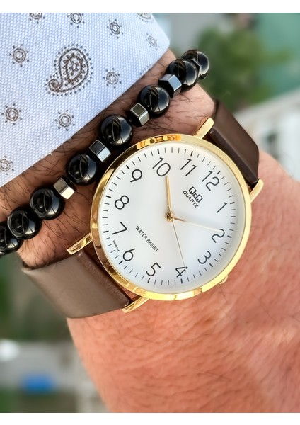 Marka Retro Kahverengi 24 Ay Garantili,su Geçirmez, Rakamlı Deri Kordon Erkek Kolsaati+Bileklik modelleri