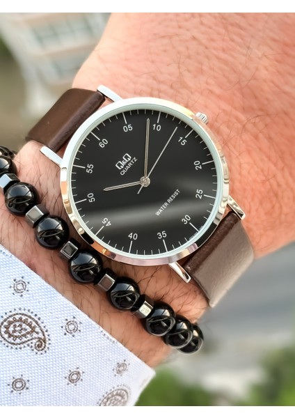 Marka Retro Kahverengi 24 Ay Garantili,su Geçirmez, Deri Kordon Erkek Kolsaati+Bileklik