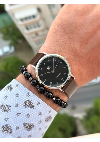 Marka Retro Kahverengi 24 Ay Garantili,su Geçirmez, Deri Kordon Erkek Kolsaati+Bileklik modelleri