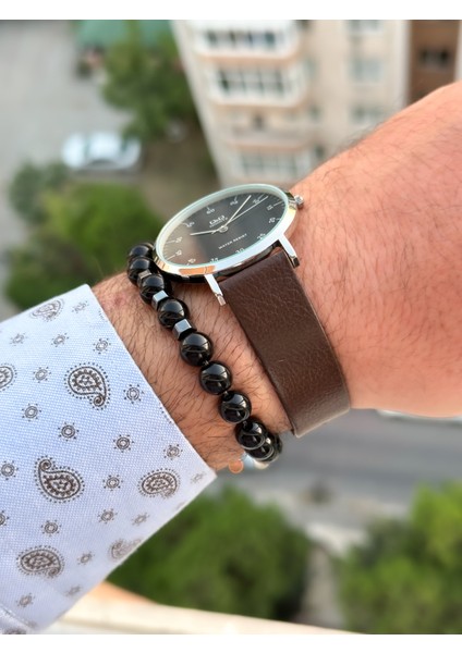 Marka Retro Kahverengi 24 Ay Garantili,su Geçirmez, Deri Kordon Erkek Kolsaati+Bileklik indirimleri