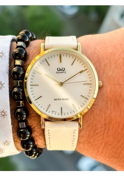 Retro Beyaz Renk,24 Ay Garantili,su Geçirmez, Deri Kordon Erkek Kolsaati+Bileklik indirimleri