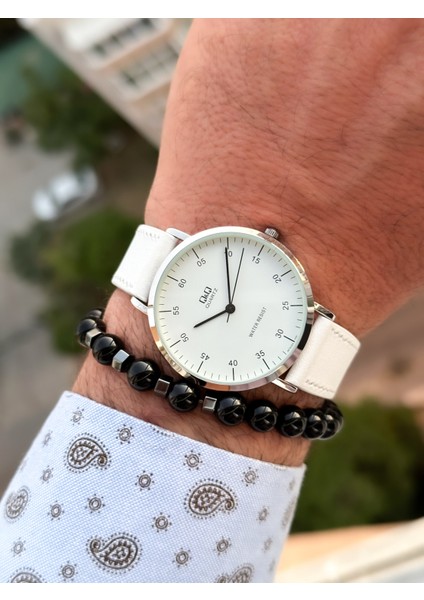 Marka Retro Beyaz Renk, Su Geçirmez, Deri Kordon Erkek Kol Saati+Bileklik fırsatları