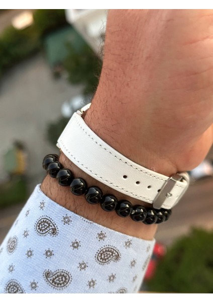 Marka Retro Beyaz Renk, Su Geçirmez, Deri Kordon Erkek Kol Saati+Bileklik indirimleri