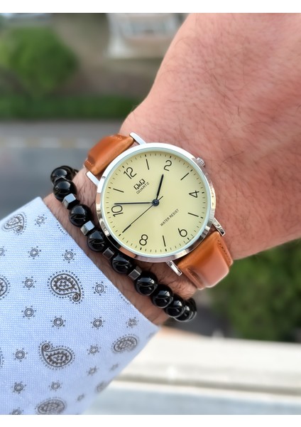 Marka Retro Taba Renk 24 Ay Garantili,su Geçirmez, Deri Kordon Erkek Kolsaati+Bileklik fırsatları