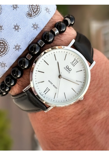 Marka Retro Siyah Renk 24 Ay Garantili,su Geçirmez, Deri Kordon Erkek Kolsaati+Bileklik fırsatları