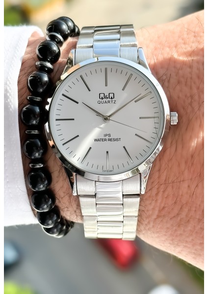 Marka Çelik Kordon, Su Geçirmez, 2 Yıl Garantili Gümüş Renk Erkek Kol Saati+Bileklik