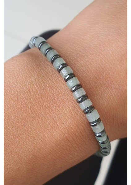 Yeşim ve Hematit Taşlı El Işi Tasarım Doğal Taş Bileklik fiyatları