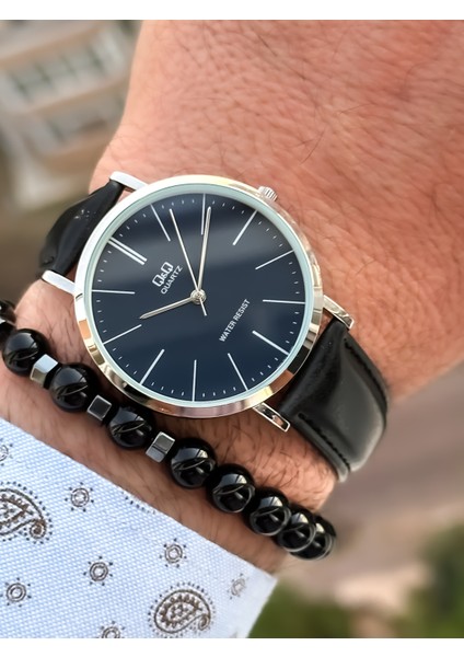 Marka Retro Siyah Renk, 24 Ay Garantili, Su Geçirmez, Deri Kordon Erkek Kol Saati+Bileklik modelleri