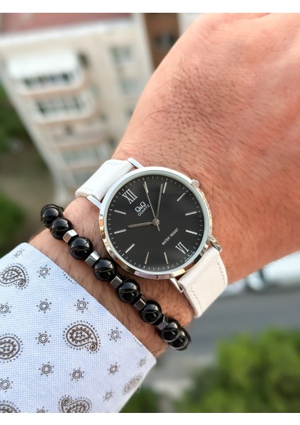 Marka Retro Beyaz Renk 24 Ay Garantili,su Geçirmez, Deri Kordon Erkek Kolsaati+Bileklik fiyatları