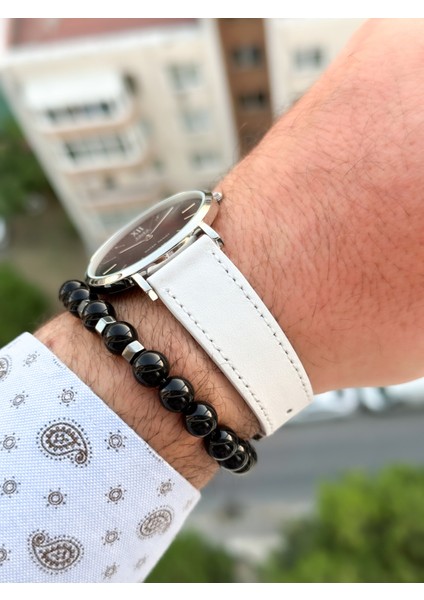 Marka Retro Beyaz Renk 24 Ay Garantili,su Geçirmez, Deri Kordon Erkek Kolsaati+Bileklik indirimleri