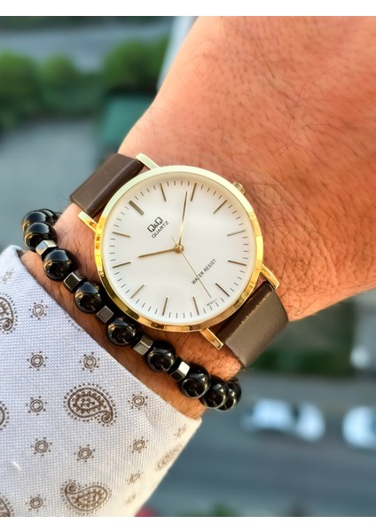 Marka Retro Kahverengi Deri Kordon Erkek Kolsaati+Bileklik fiyatları