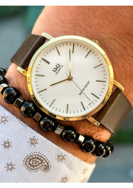 Marka Retro Kahverengi Deri Kordon Erkek Kolsaati+Bileklik modelleri