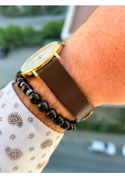 Marka Retro Kahverengi Deri Kordon Erkek Kolsaati+Bileklik fırsatları