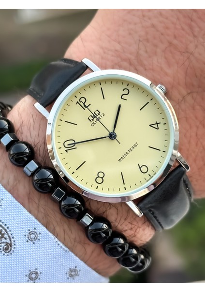 Marka Retro Siyah Renk 24 Ay Garantili,su Geçirmez, Deri Kordon Erkek Kol Saati+Bileklik