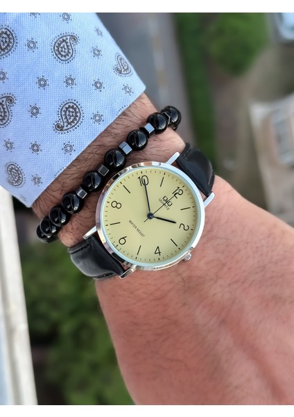 Marka Retro Siyah Renk 24 Ay Garantili,su Geçirmez, Deri Kordon Erkek Kol Saati+Bileklik fırsatları
