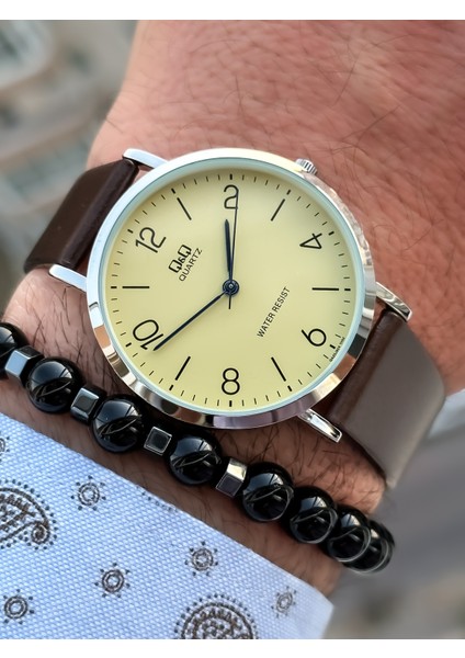 Retro Kahverengi Su Geçirmez Deri Kordon Erkek Kolsaati+Bileklik