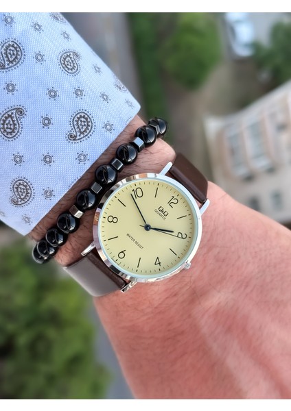 Retro Kahverengi Su Geçirmez Deri Kordon Erkek Kolsaati+Bileklik fiyatları