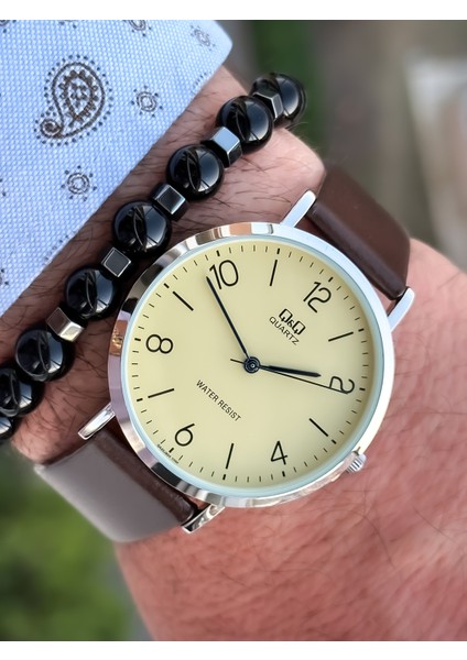 Retro Kahverengi Su Geçirmez Deri Kordon Erkek Kolsaati+Bileklik modelleri