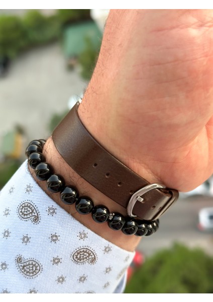 Retro Kahverengi Su Geçirmez Deri Kordon Erkek Kolsaati+Bileklik indirimleri