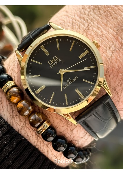 Marka Siyah Deri Kordon Su Geçirmez,2 Yıl Garantili, Rakamlı Kadran ,erkek Kol Saati+Bileklik