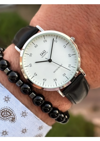 Marka Retro Siyah , 24 Ay Garantili, Su Geçirmez, Deri Kordon Erkek Kol Saati+Bileklik