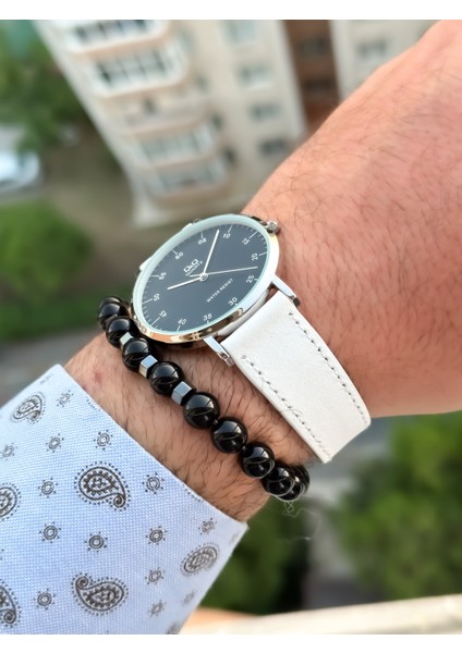 Marka Retro Beyaz Renk Deri Kordon Erkek Kolsaati+Bileklik indirimleri
