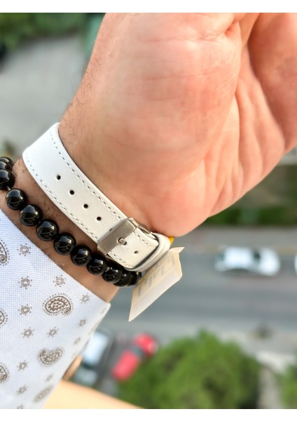 Marka Retro Beyaz Renk,24 Ay Garantili,su Geçirmez, Deri Kordon Erkek Kolsaati+Bileklik indirimleri