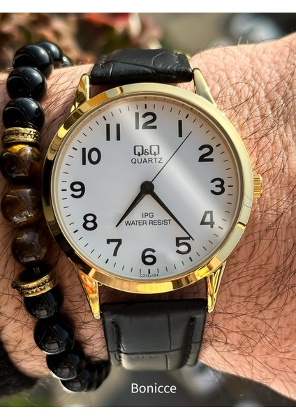 Marka Siyah Deri Kordon Su Geçirmez,2 Yıl Garantili ,erkek Kol Saati+Bileklik